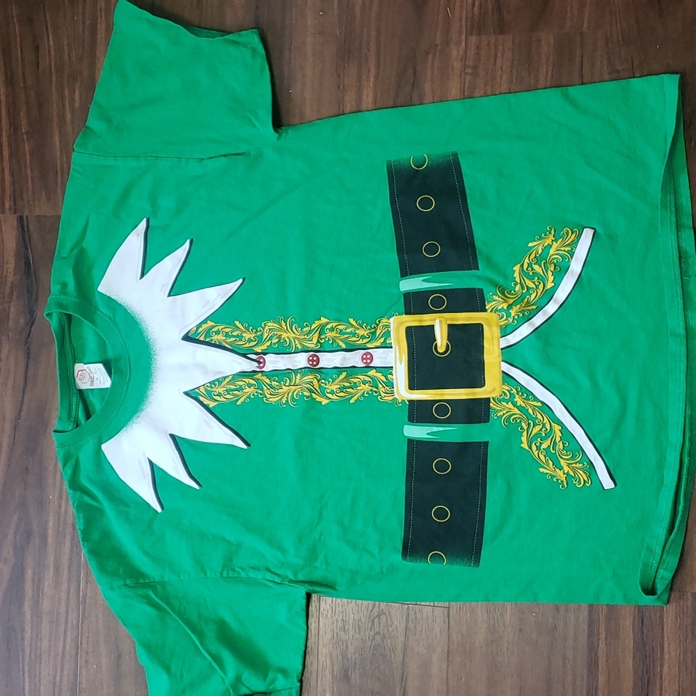Mens Dec 25th Elf T Shirt christmas Green gold black white print XL